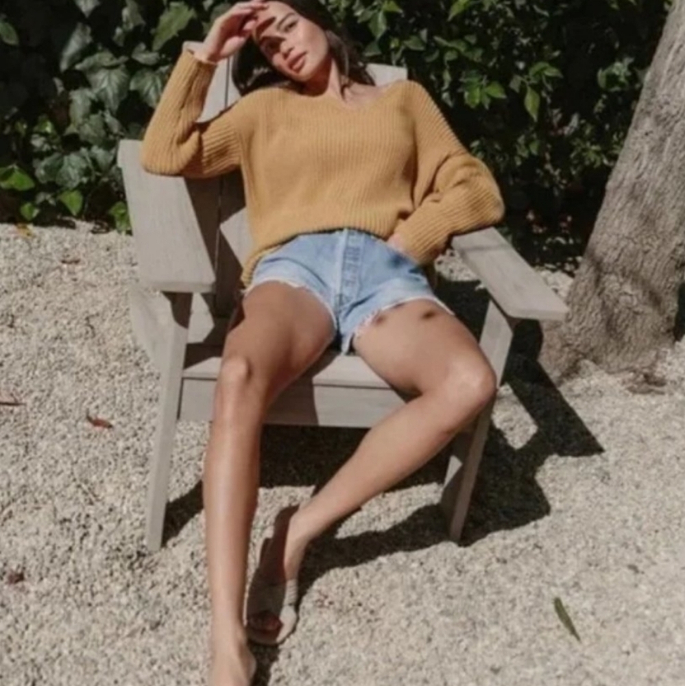 NWT JENNI KAYNE Oversized Cotton Cabin Sweater In Mustard Small